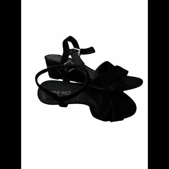 Worn ONCE! NINE WEST Black Suede Wedge Sandals - Picture 2 of 4